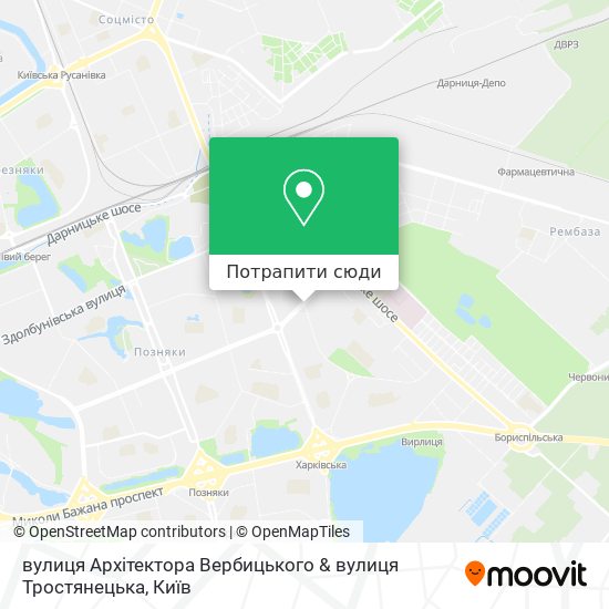 Карта вулиця Архітектора Вербицького & вулиця Тростянецька