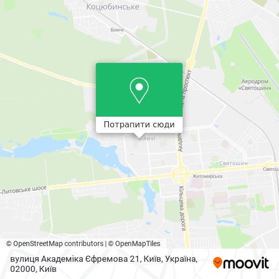 Карта вулиця Академіка Єфремова 21, Київ, Україна, 02000