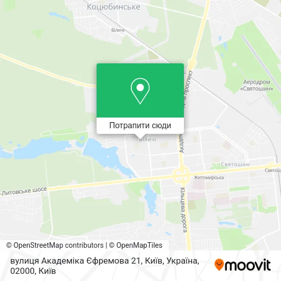Карта вулиця Академіка Єфремова 21, Київ, Україна, 02000