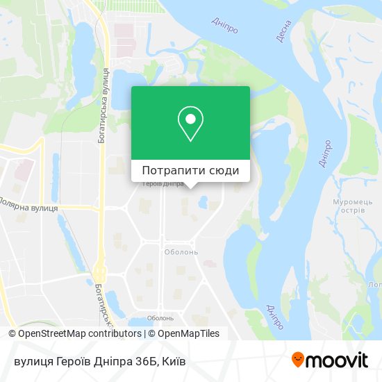 Карта вулиця Героїв Дніпра 36Б