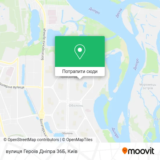 Карта вулиця Героїв Дніпра 36Б