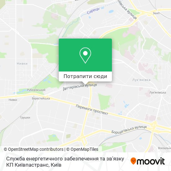 Карта Служба енергетичного забезпечення та зв'язку КП Київпастранс