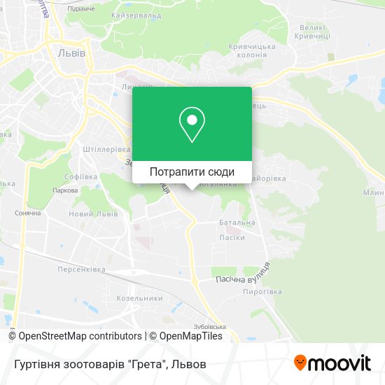 Карта Гуртівня зоотоварів "Грета"