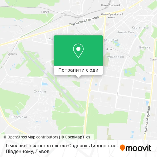 Карта Гімназія-Початкова школа-Садочок Дивосвіт на Південному