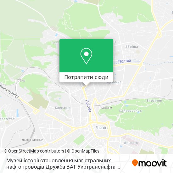 Карта Музей історії становлення магістральних нафтопроводів Дружба ВАТ Укртранснафта