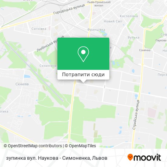 Карта зупинка вул. Наукова - Симоненка