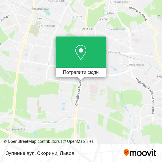 Карта Зупинка вул. Скорини