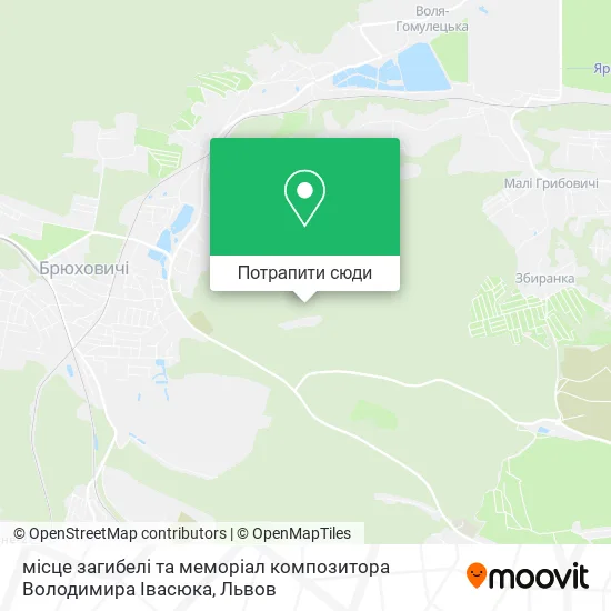 Карта місце загибелі та меморіал композитора Володимира Івасюка