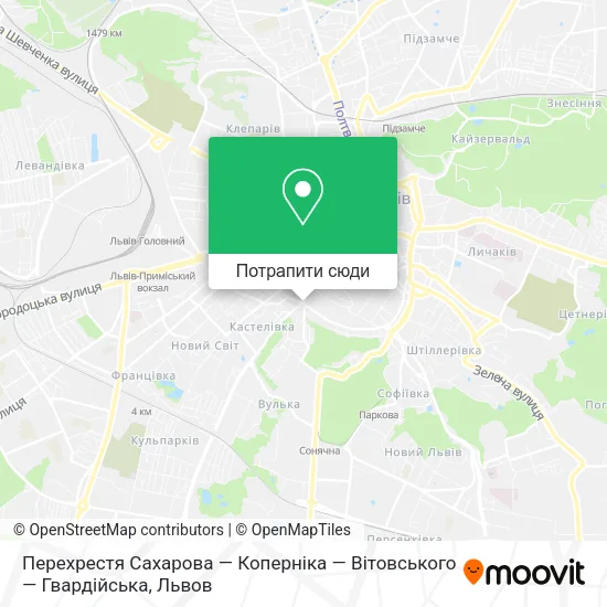 Карта Перехрестя Сахарова — Коперніка — Вітовського — Гвардійська