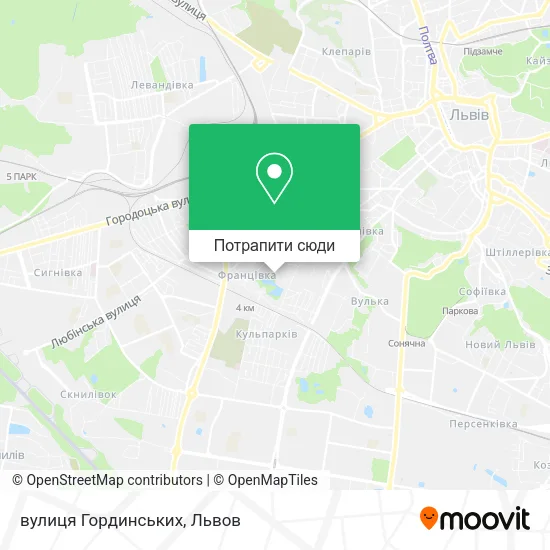 Карта вулиця Гординських