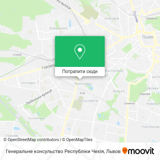 Карта Генеральне консульство Республіки Чехія