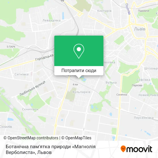 Карта Ботанічна пам'ятка природи «Магнолія Верболиста»