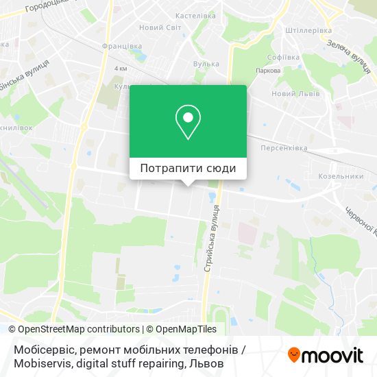 Карта Мобісервіс, ремонт мобільних телефонів / Mobiservis, digital stuff repairing