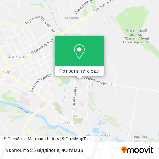 Карта Укрпошта 25 Відділеня