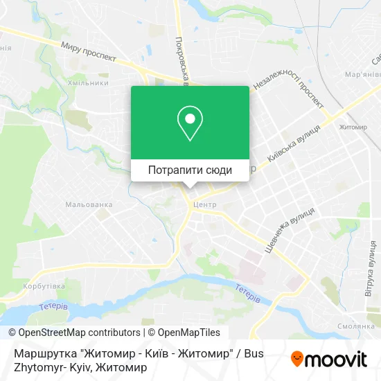 Карта Маршрутка "Житомир - Київ - Житомир" / Bus Zhytomyr- Kyiv