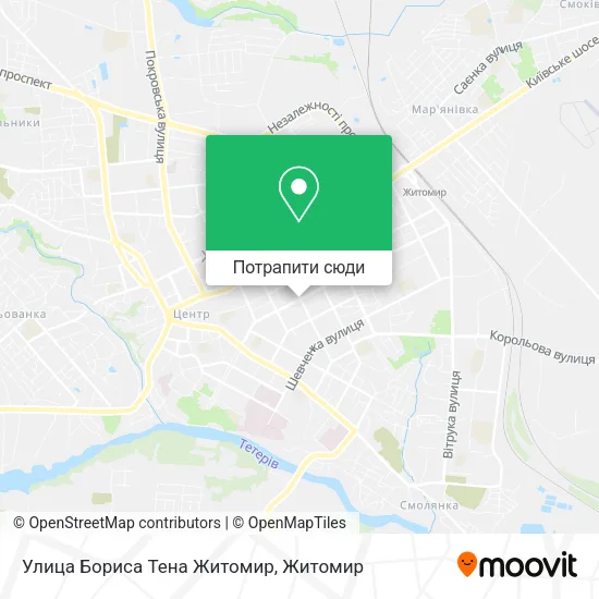 Карта Улица Бориса Тена Житомир