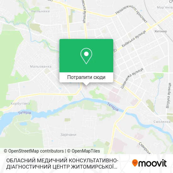 Карта ОБЛАСНИЙ МЕДИЧНИЙ КОНСУЛЬТАТИВНО-ДІАГНОСТИЧНИЙ ЦЕНТР ЖИТОМИРСЬКОЇ ОБЛАСНОЇ РАДИ