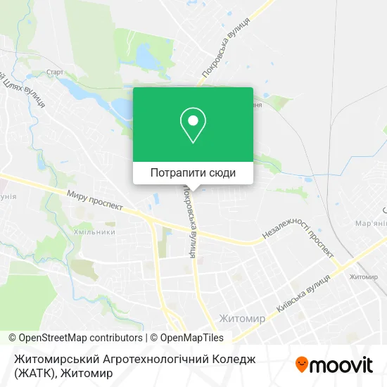 Карта Житомирський Агротехнологічний Коледж (ЖАТК)