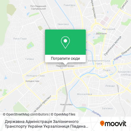 Карта Державна Адміністрація Залізничного Транспорту України Укрзалізниця Південа залізниця