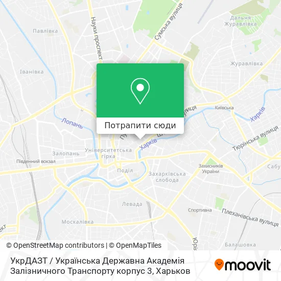 Карта УкрДАЗТ / Українська Державна Академія Залізничного Транспорту корпус 3