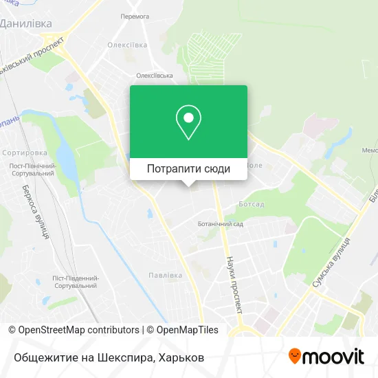 Карта Общежитие на Шекспира