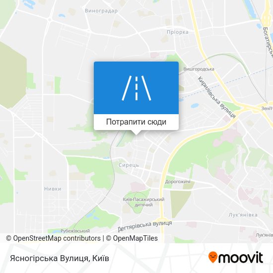 Карта Ясногірська Вулиця