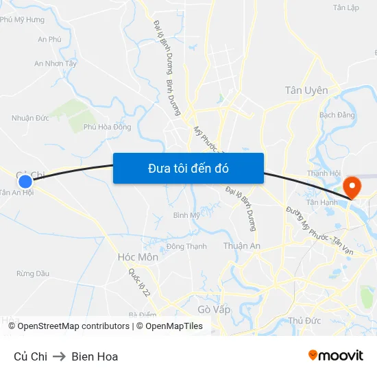 Củ Chi to Bien Hoa map