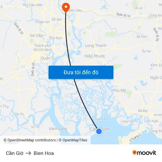Cần Giờ to Bien Hoa map