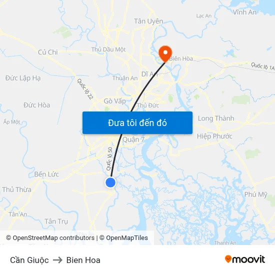 Cần Giuộc to Bien Hoa map