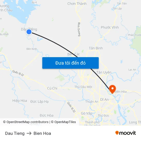 Dau Tieng to Bien Hoa map