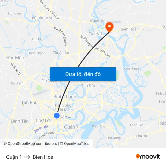 Quận 1 to Bien Hoa map