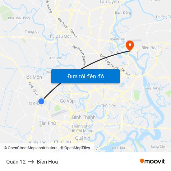 Quận 12 to Bien Hoa map