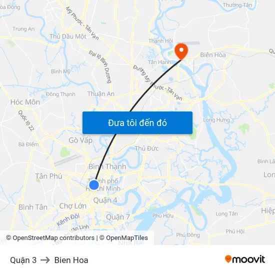 Quận 3 to Bien Hoa map