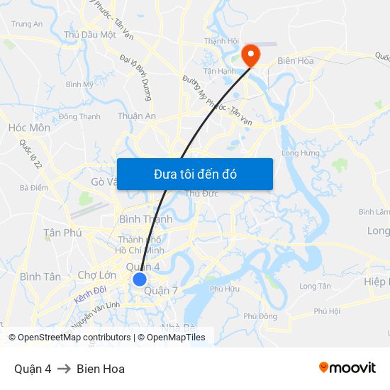 Quận 4 to Bien Hoa map