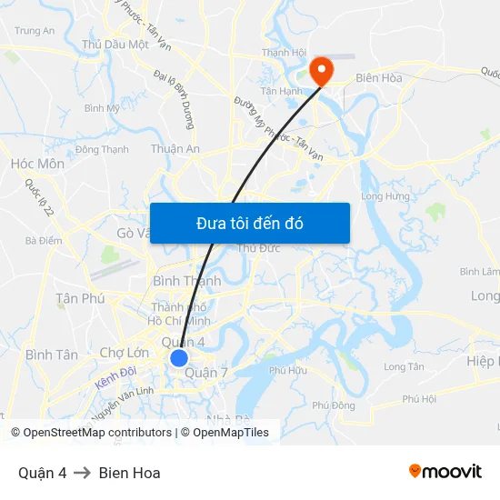 Quận 4 to Bien Hoa map