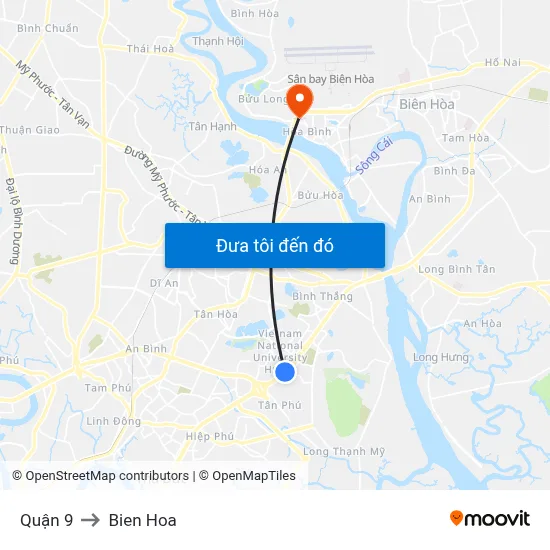 Quận 9 to Bien Hoa map