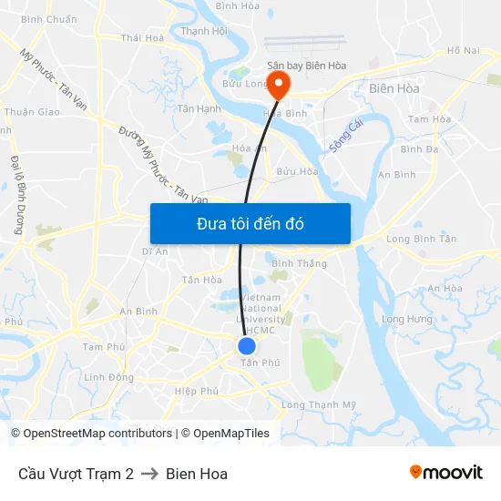 Cầu Vượt Trạm 2 to Bien Hoa map