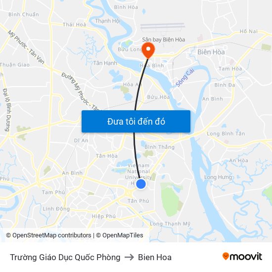 Trường Giáo Dục Quốc Phòng to Bien Hoa map