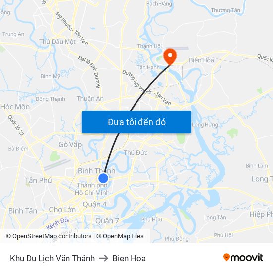 Khu Du Lịch Văn Thánh to Bien Hoa map