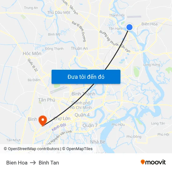 Bien Hoa to Binh Tan map