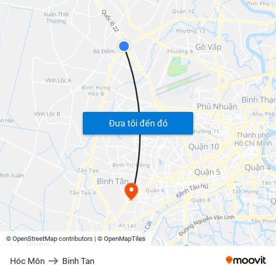 Hóc Môn to Binh Tan map