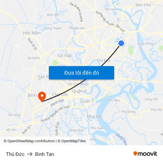 Thủ Đức to Binh Tan map