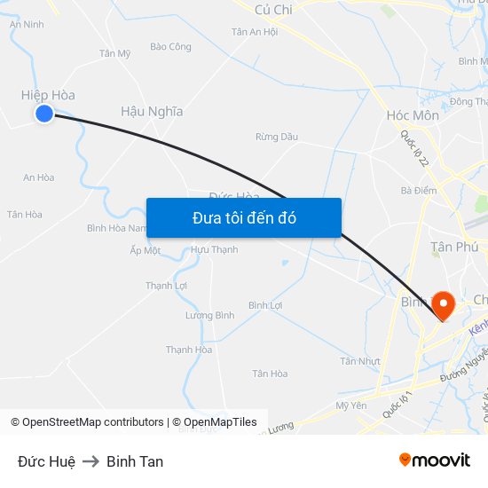 Đức Huệ to Binh Tan map