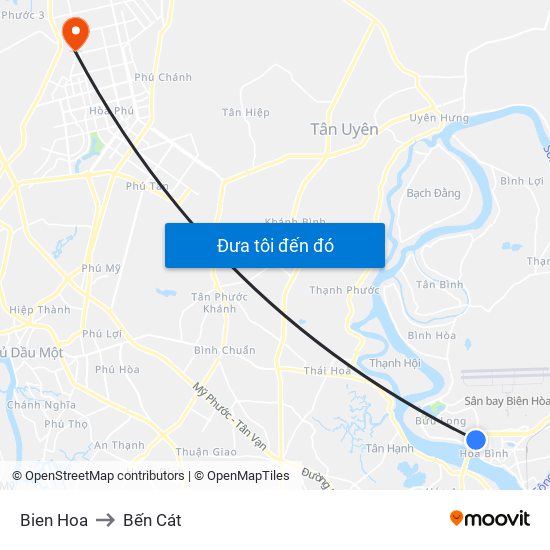 Bien Hoa to Bến Cát map