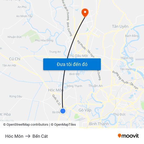 Hóc Môn to Bến Cát map