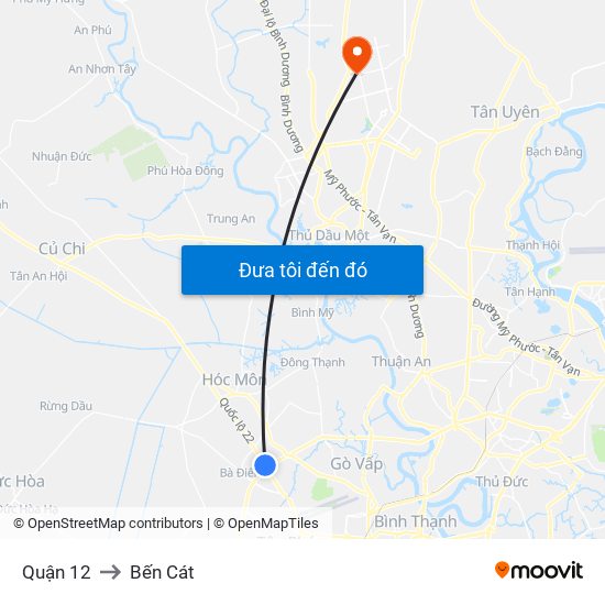 Quận 12 to Bến Cát map