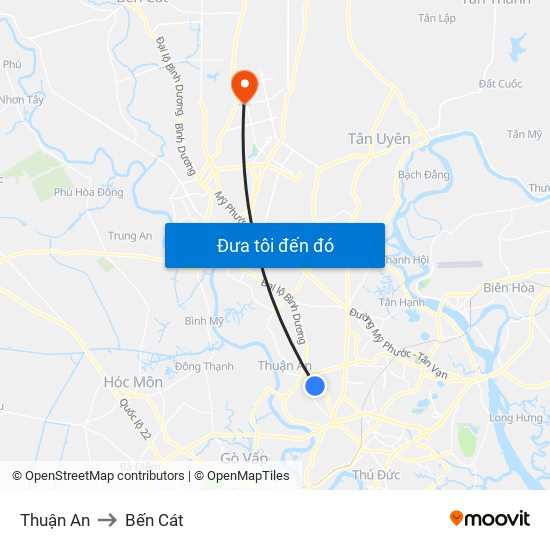 Thuận An to Bến Cát map