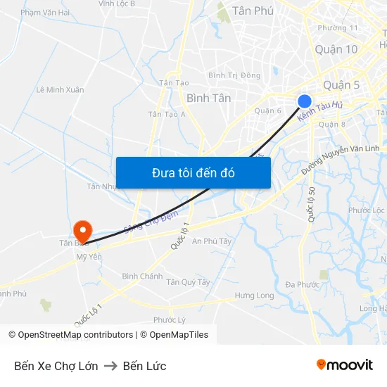 Bến Xe Chợ Lớn to Bến Lức map