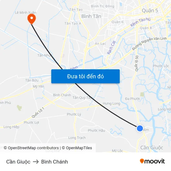 Cần Giuộc to Bình Chánh map