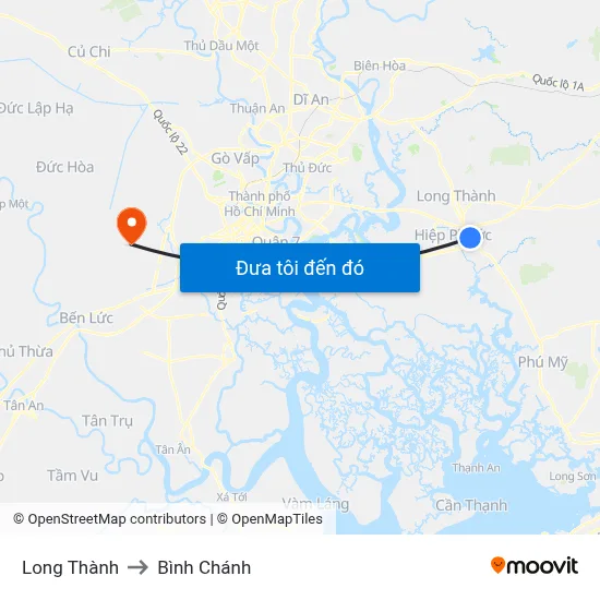 Long Thành to Bình Chánh map